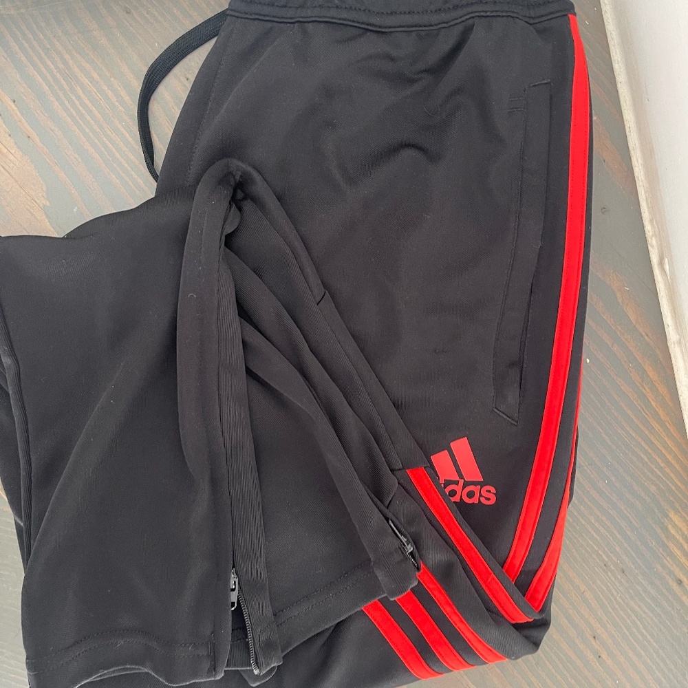 Adidas climacool 3 stripe warm up pants with zipper pockets US L